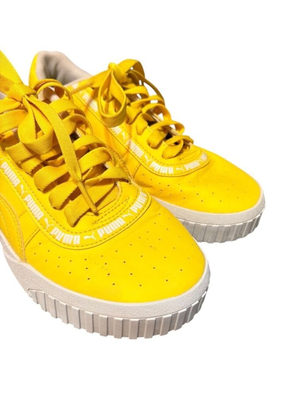 Puma Cali Taping Sneakers 38.5 fits a women 7.5 or kids 6.5 Yellow White - Picture 5 of 9
